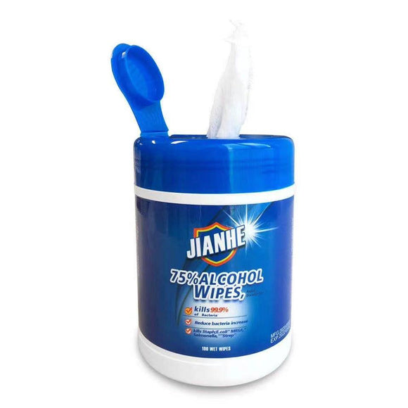 Jianhe 75% Alcohol Antibacterial Wet Wipes- 100 Wipe Canister